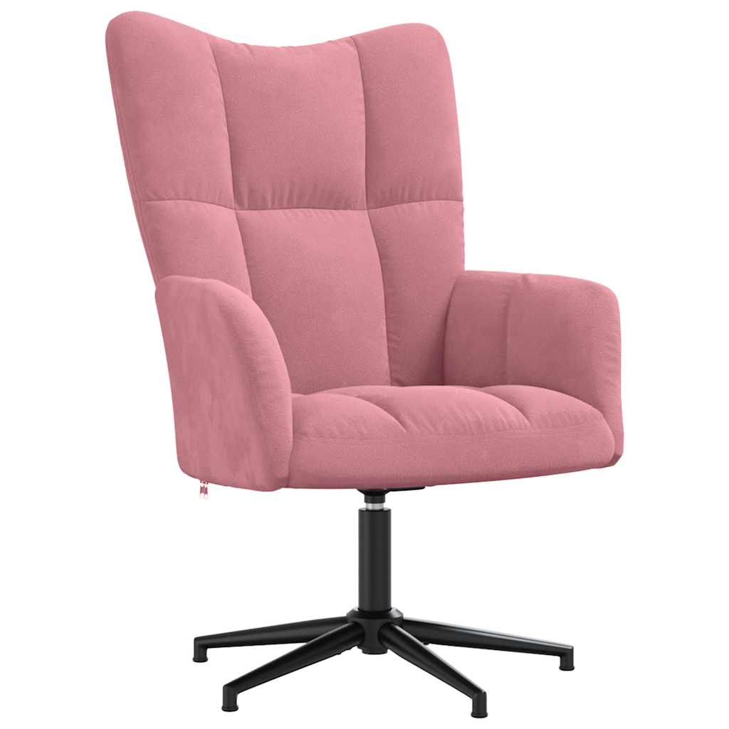 Pink Velvet Relaxation Armchair with Footstool