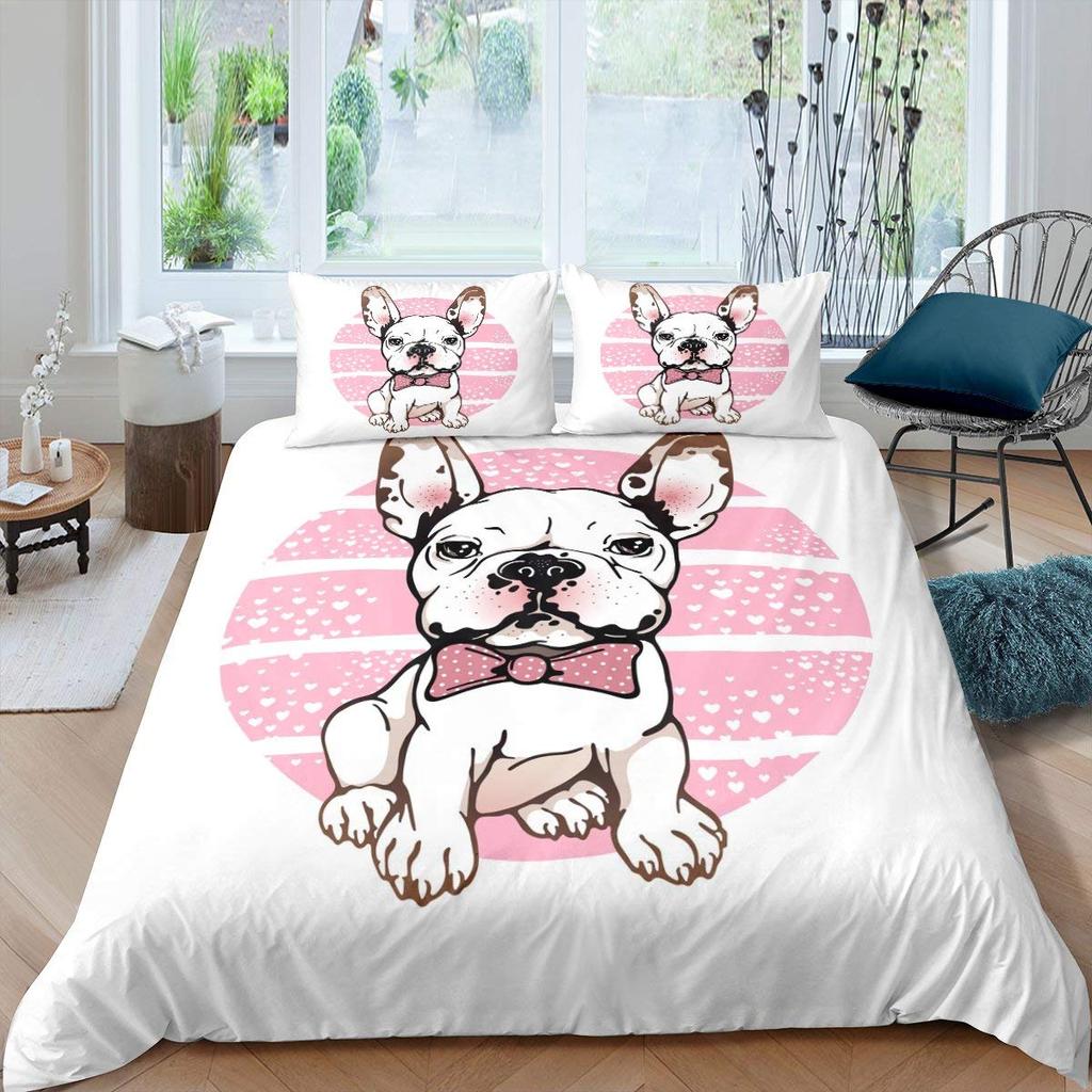 Black Dog Bedding Set Twin King Full Size Duvet Cover Set Cute Pug Dog Print Comforter Cover For Kids Teen Boys Soft Quilt Cover