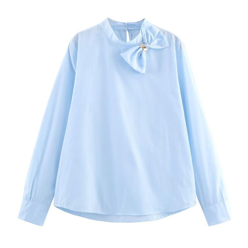 

Za Export New Arrival Women s Clothing ZR Fashion Style Fashion All-Match Bowknot Decoration Poplin Shirt 3564164 406 Blue XS