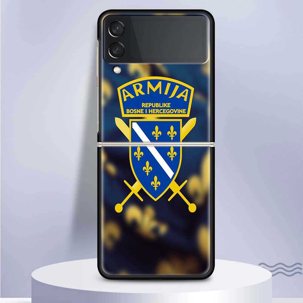 Bosnia And Herzegovina Flag For Samsung Galaxy Z Flip 5 4 3 5G Phone Case Black Hard Cover ZFlip 5 4 3 Luxury Shockproof Bumper