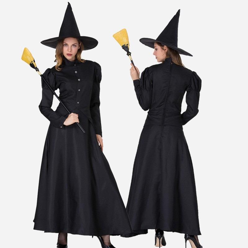 Halloween, Children Adult Parent-Child Suit Black Long Dress Witch Wizard of Oz Stage Costume