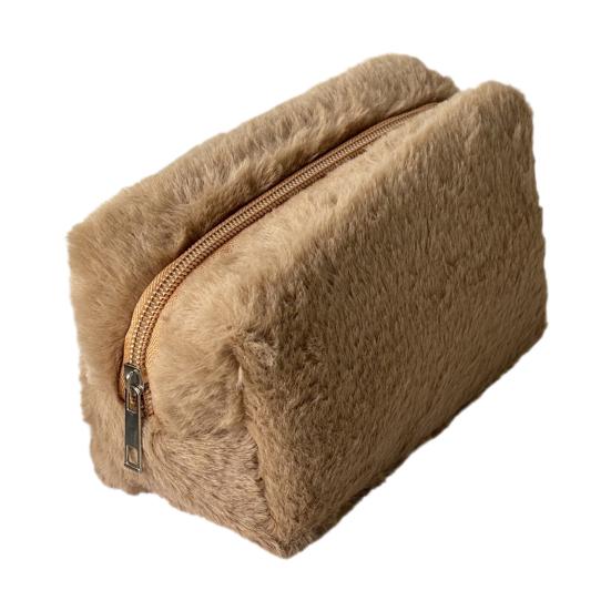 Plush Cosmetic Bag Portable Travel Makeup Bag Fuzzy Toiletry Bag for Women Skincare Products Makeup Brushes