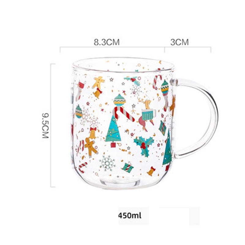 450/500ml Christmas Glass Mug with Handle Christmas Tree Coffee Water Tea Cup Heat Resistant Breakfast Milk Cup Children's Gifts