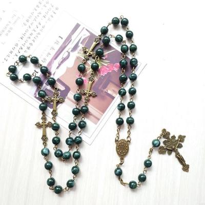 62KD Vintage Różaniec Religijny Naszyjnik Stop Cynku Jezus Krzyż Wisiorek Koraliki Łańcuszek