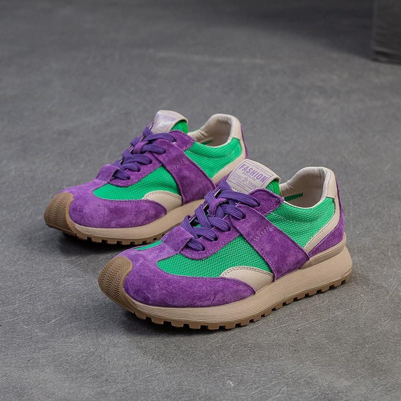 GKTINOO Genuine Leather Sneakers Women's Flat Shoes 2025 Spring/Summer New Breathable Mesh Lace-up Soft Sole Casual Sports Shoes