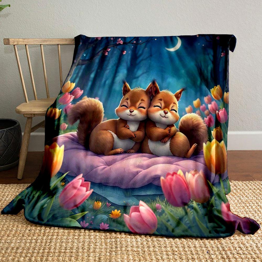 Cozy Squirrels In a Moonlit Garden Print Blanket Soft and Cozy Perfect for the Living Room Bed Sofa or a Nap,gift