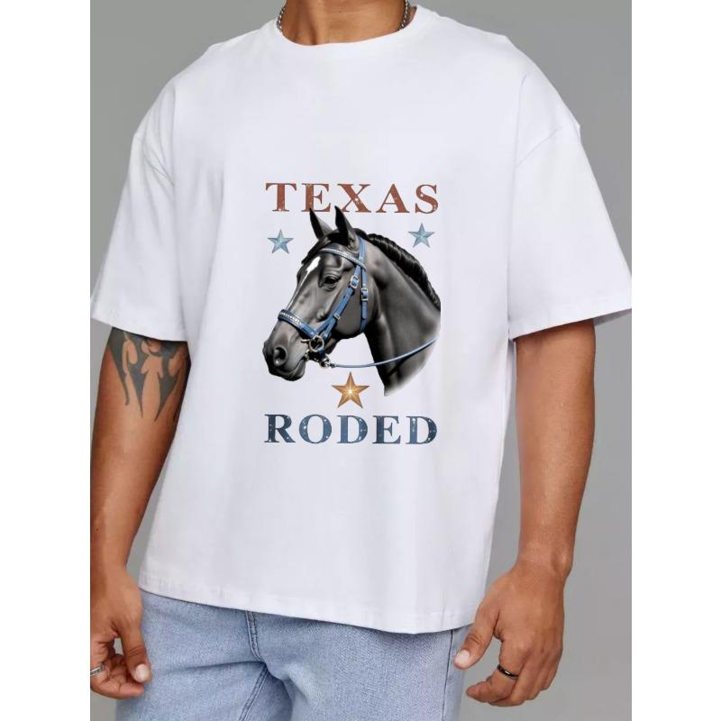 Camiseta Texas Rodeo Caballo Blanco Diseño Gráfico y de Texto de Caballo de Rodeo de Texas para Ropa Casual y Eventos Western
