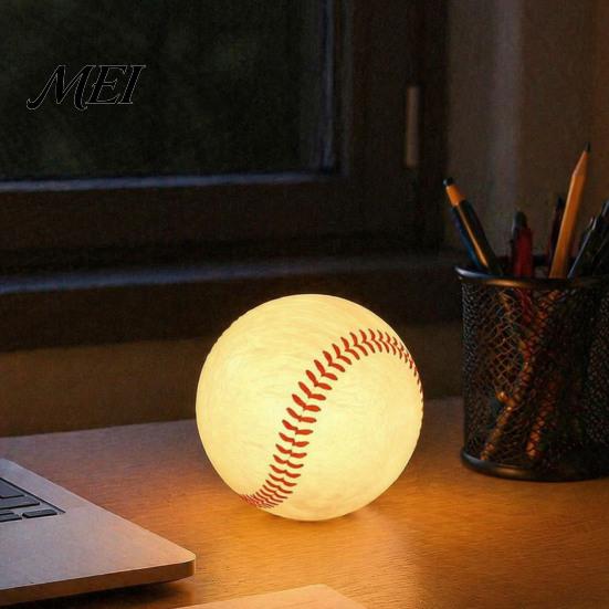 Cordless Desk Lamp Realistic Baseball Night Light, Decor Lamp, Portable Ambient Decorative Lamps Lighting Ornament for Bedroom Office, Creative Sports