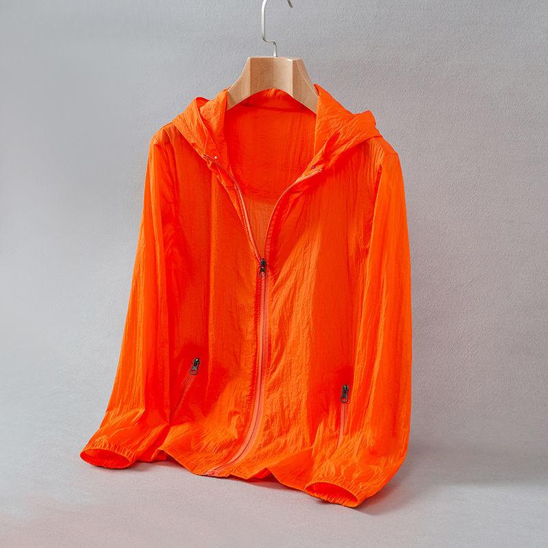 New Summer Thin Breathable Ice Silk Sunscreen Clothing Simple Solid Color Casual Loose Hooded Long Sleeved Coat for Men