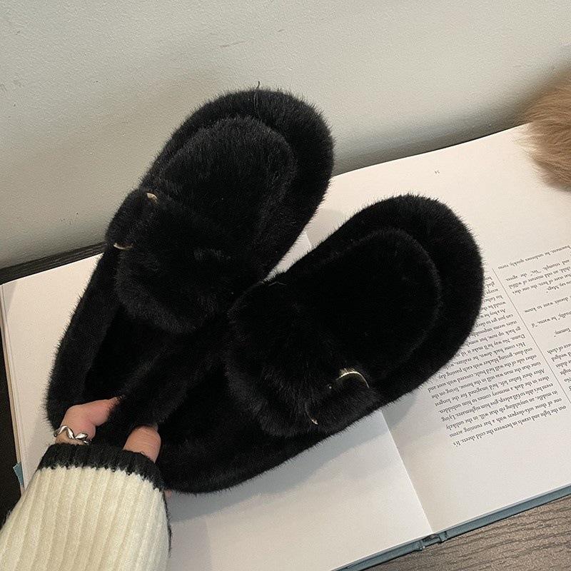 

Internet celebrities pedal fluffy shoes for women s winter wear 2024 new versatile velvet warm Doudou shoes 40 чорний