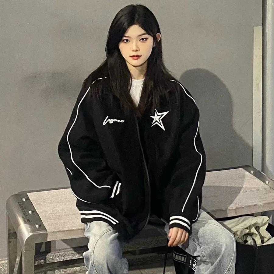 Korejské mikiny Vintage Star s grafickým potiskem Ženy Harajuku Streetwear Mikiny na zip Y2k Grunge Topy pro volný čas Dámské