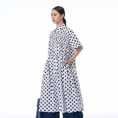 Korean Polka Dot Pleated Short Sleeve Shirt Dress 2026 - Plus Size Summer Slimming Loose Fit Women's Clothing