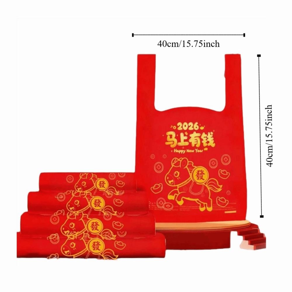 Handheld Thickened Plastic Get Rich Soon Bags Chinese Red Thick Vest Style Plastic Vest Festive Celebration Bags Shopping Use