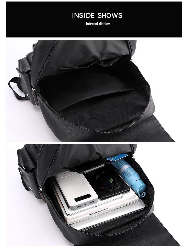 Mochila de Cuero PU de Gran Capacidad Estilo Coreano para Estudiantes y Viajeros - Unisex, Casual y de Moda Bolso de Doble Hombro