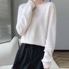 Women's Stylish Wool Cashmere Sweater - Round Neck, Loose Fit, Hollow Design, Autumn/Winter Base Layer.