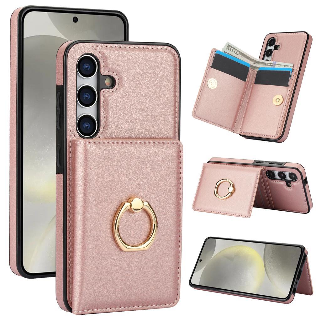Applicable To iPhone15 Card Case 14Pro Solid Color Ring Buckle Card Change Bag Anti-drop Protective Case Google 8A