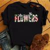 Fashion Women T Shirt Flower Printed T Shirt Casual Black Tops 90s Ladies Girl Tee Shirt Female Harajuku Graphic T -Shirt