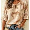 Women's Tie Split Neck Blouse, Light Purple White Seashell Border Print, Loose Fit for Spring Summer Daily Casual Outfits
