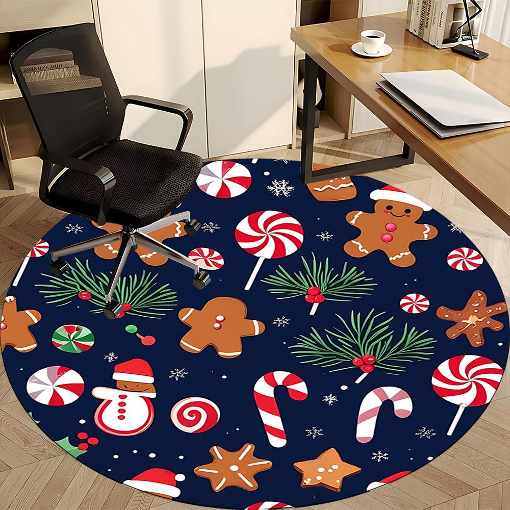 1pc Christmas Cookies Carpet for Office Non-Slip, Round Carpet, Soft & Comfortable, Carpet for Office, Lightweight Round Floor Mat