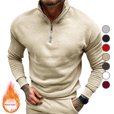 Autumn/Winter Men's Casual Fleece-Lined Solid-Colour Long-Sleeved Half-Zip Stand-Collar Sweatshirt Top