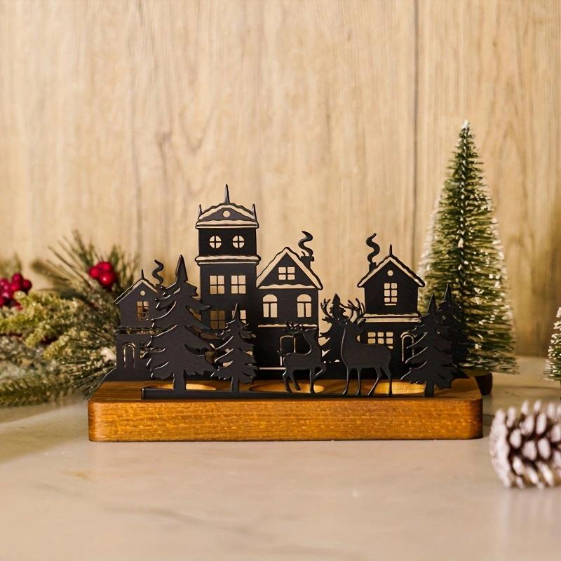 1PC Metal Rustic Wooden Holiday With Reindeer Design Festive Black Silhouette Candlesticks Desk Top Decor 2 Sizes
