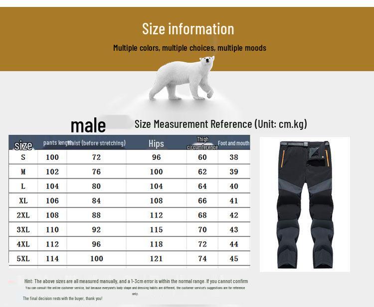 Men's Thickened Ski Pants: Fleece-Lined, Windproof, Water-Repellent, Plus Sizes for Autumn/Winter Mountaineering
