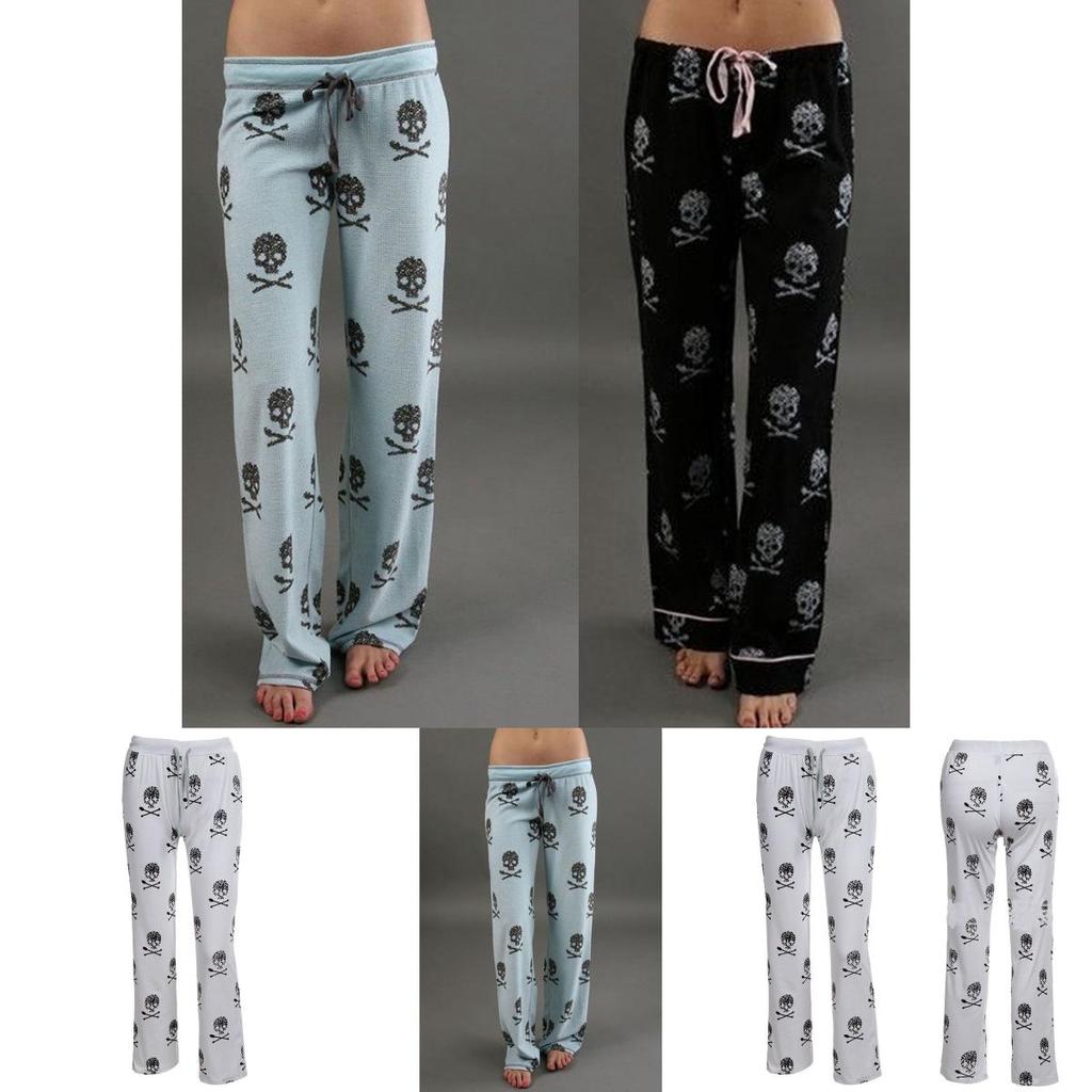 Women Fashion Lacing Skulls Printed Elastic Wide Leg Pants Plus Size 5xl Casual Trousers