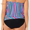 2Pcs/Set Women Swimsuit Set Bandeau Sleeveless Striped Print Swimming Tops High Waist Swimming Trunks Set Beachwear