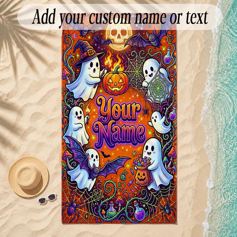 Halloween Theme Soft Beach Towel Personalized Custom Name Text Towel Portable for Beach Pool Travel