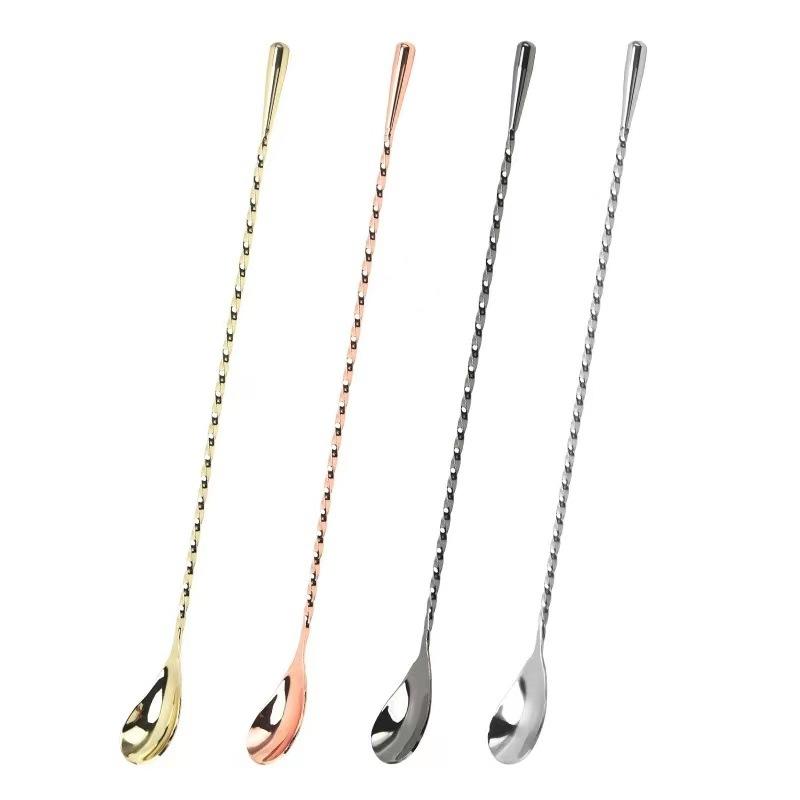 Spiral Pattern Long Handle Mixing Spoon Food Grade Stainless Steel Cocktail Scoop for Home Bar Bartender Drink Making