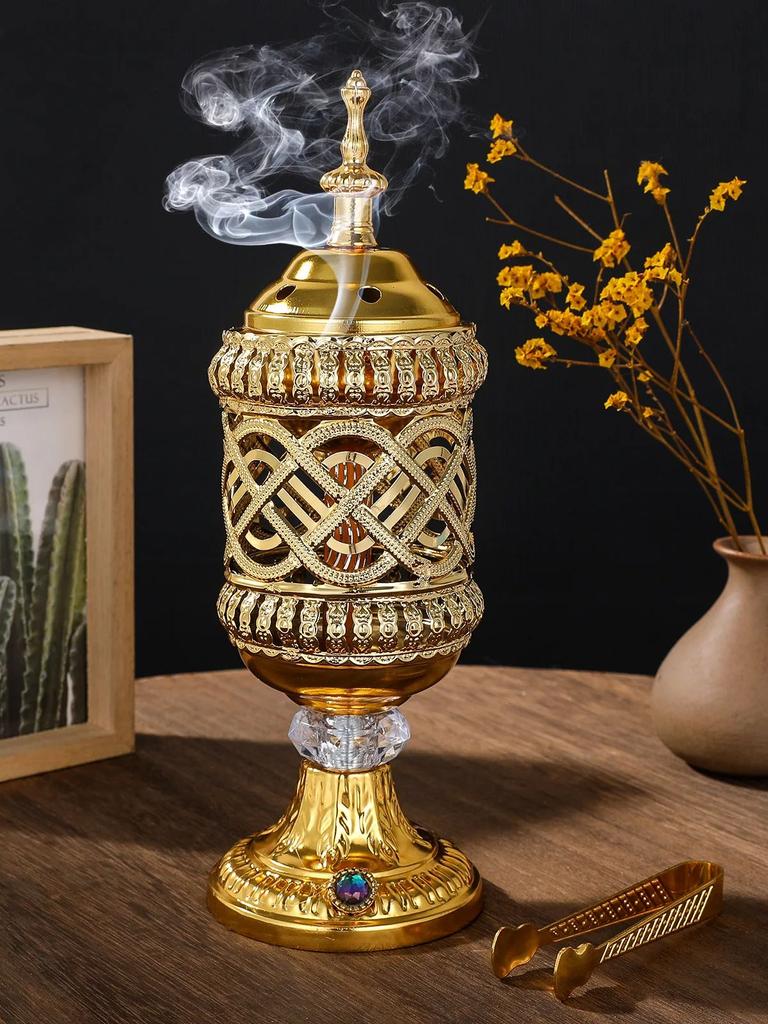 Golden Iron Art Pattern Carbon Aromatherapy Stove Middle Eastern Home Decoration Festival Atmosphere Props Arab Wedding Crafts