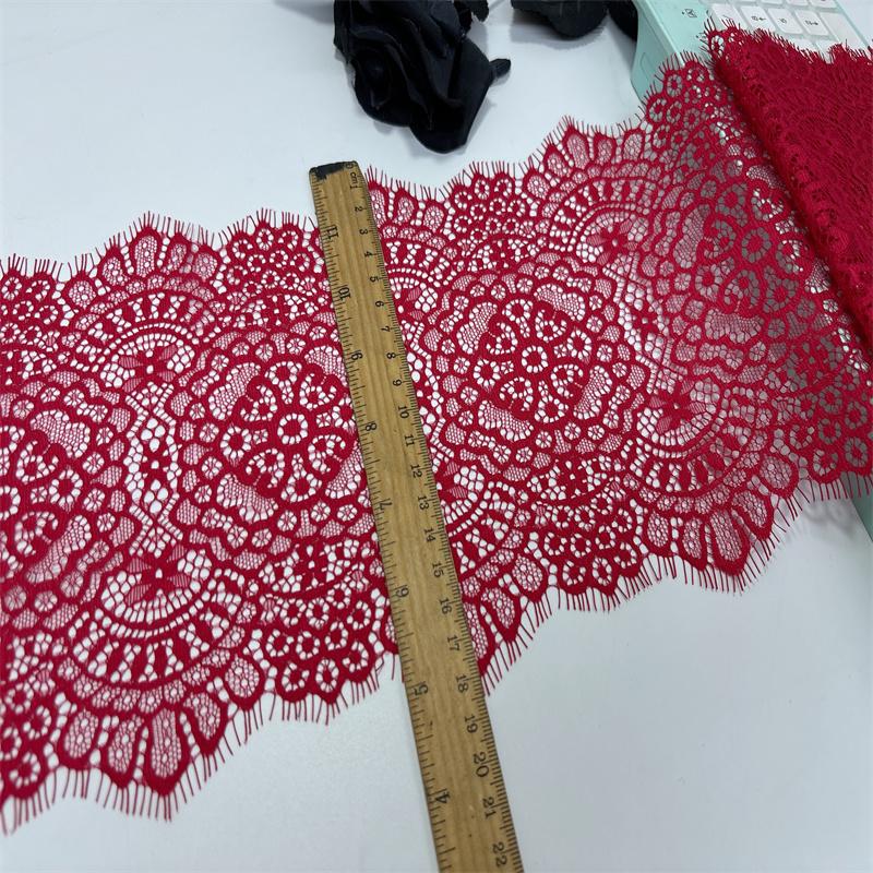 3m x 18.5cm French Chantilly Lace, Non-stretch Dark Red Eyelash Net Lace Fabric for Sewing, Bra, Underwear, Lingerie, Dress, Garment, Crafting