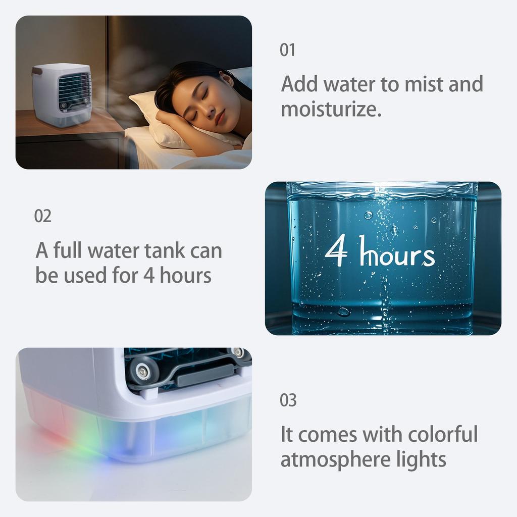 Mini Air Cooler Office Desktop Portable Refrigeration Humidification Night Light Portable Air Conditioning Fan USB Charging