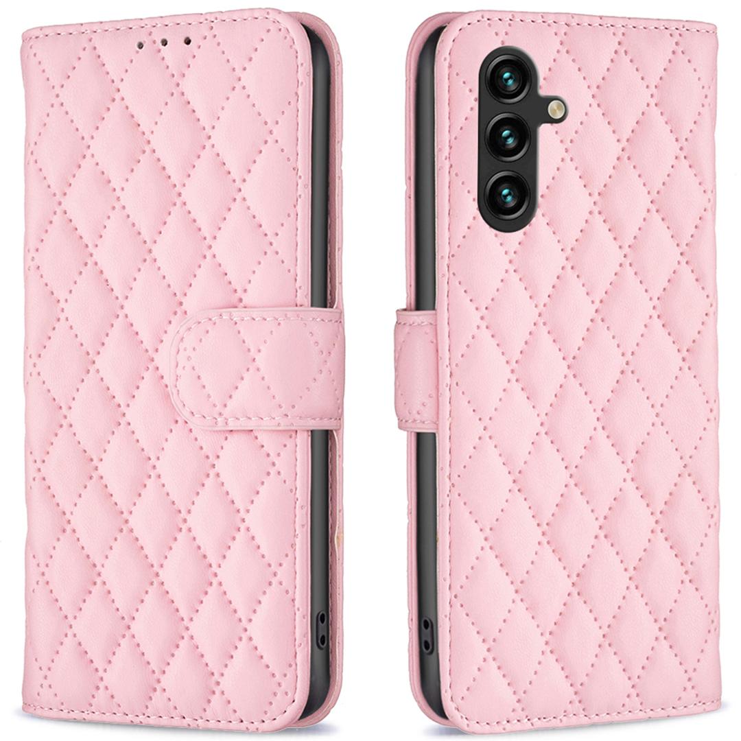 

BINFEN COLOR BF Style-14 For Samsung Galaxy A16 5G/A16 4G Case Rhombus Leather Phone Wallet Cover Pink
