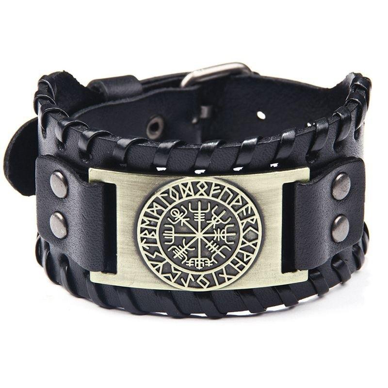 HNSP Wolf Rune Wrap Viking Leather Bracelet For Men Vintage Wide Bracelet Male  Accessory