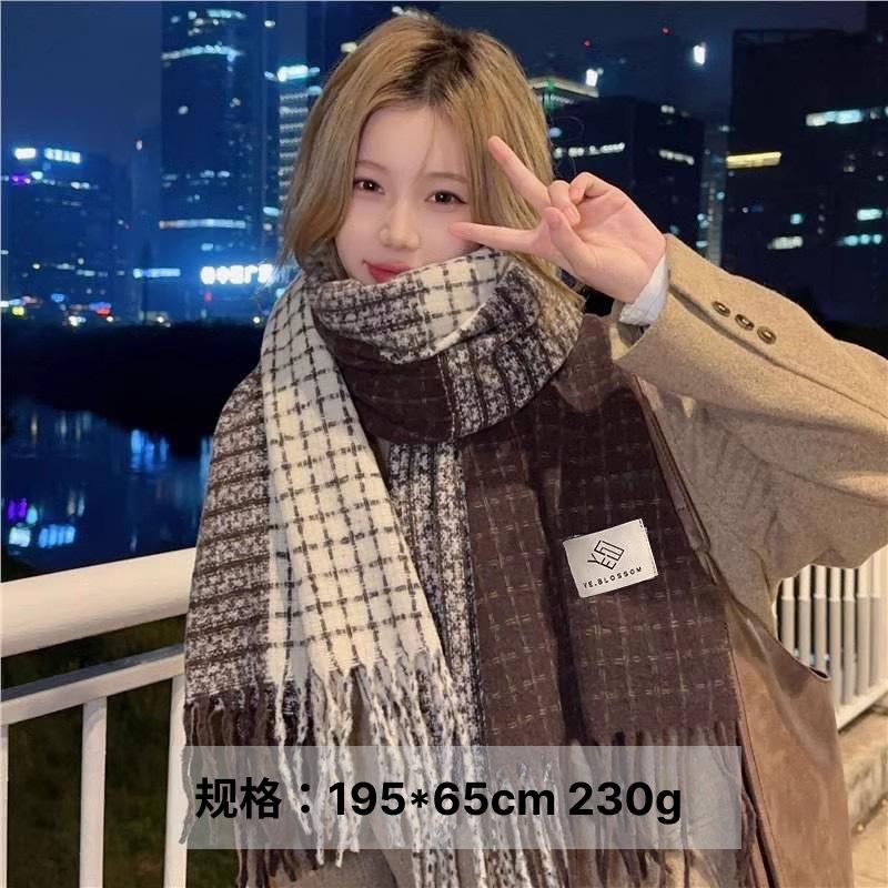 65 * 200cm Autumn And Winter New Women'S Versatile Simple Large Tassel Imitation Cashmere Double Sided Scarf For Warmth And Atmosphere, Shawl