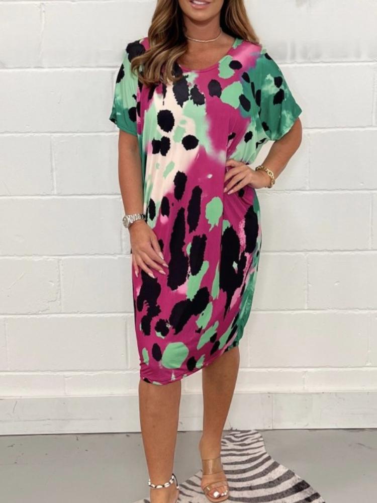 

Миди-платье с цветочным принтом, короткими рукавами и круглым вырезом, повседневное летнее платье, женское модное платье S зелёный