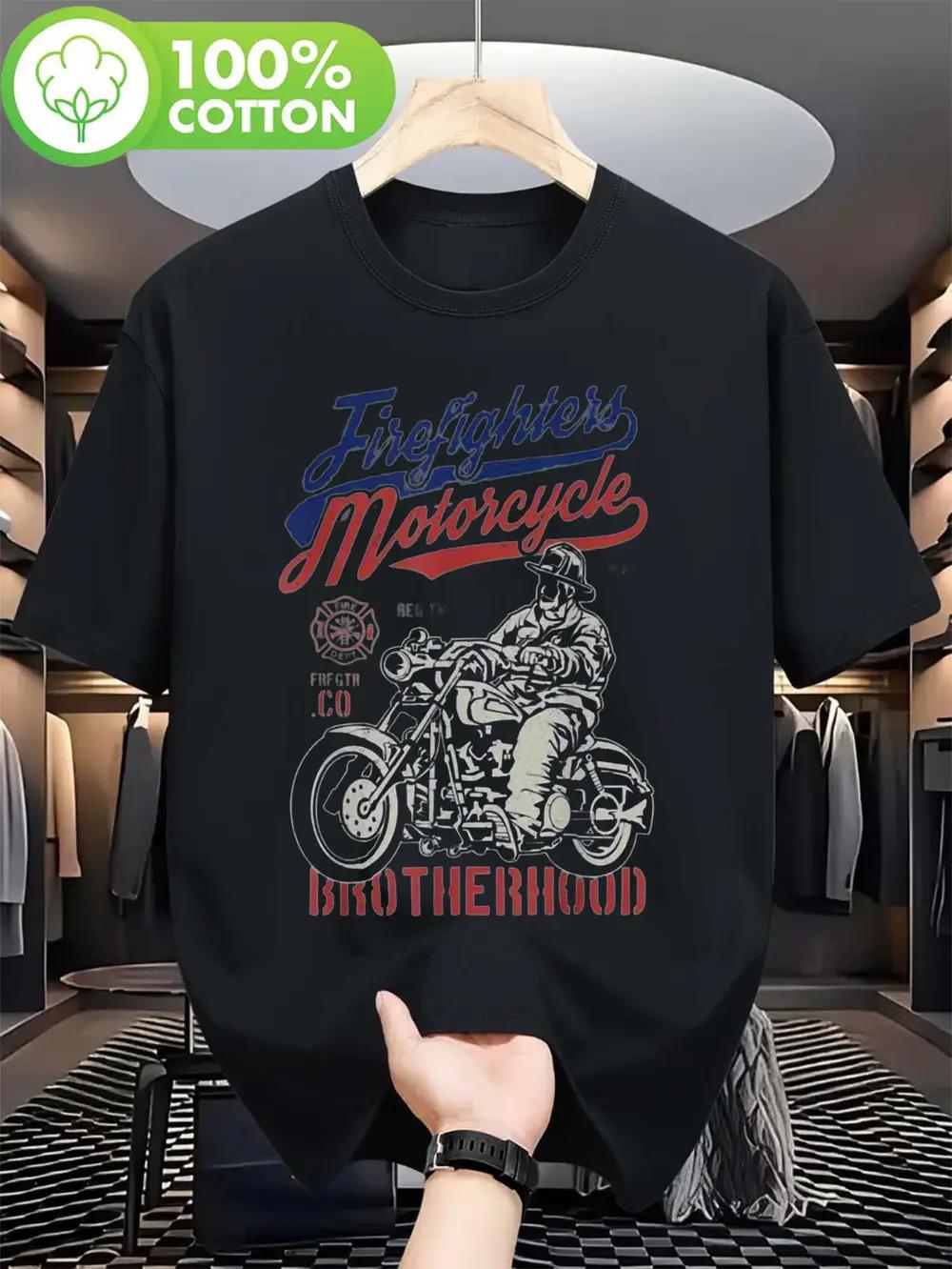 Vintage Firefighters Motorcycle Brotherhood T-shirt - 100% Cotton XXL