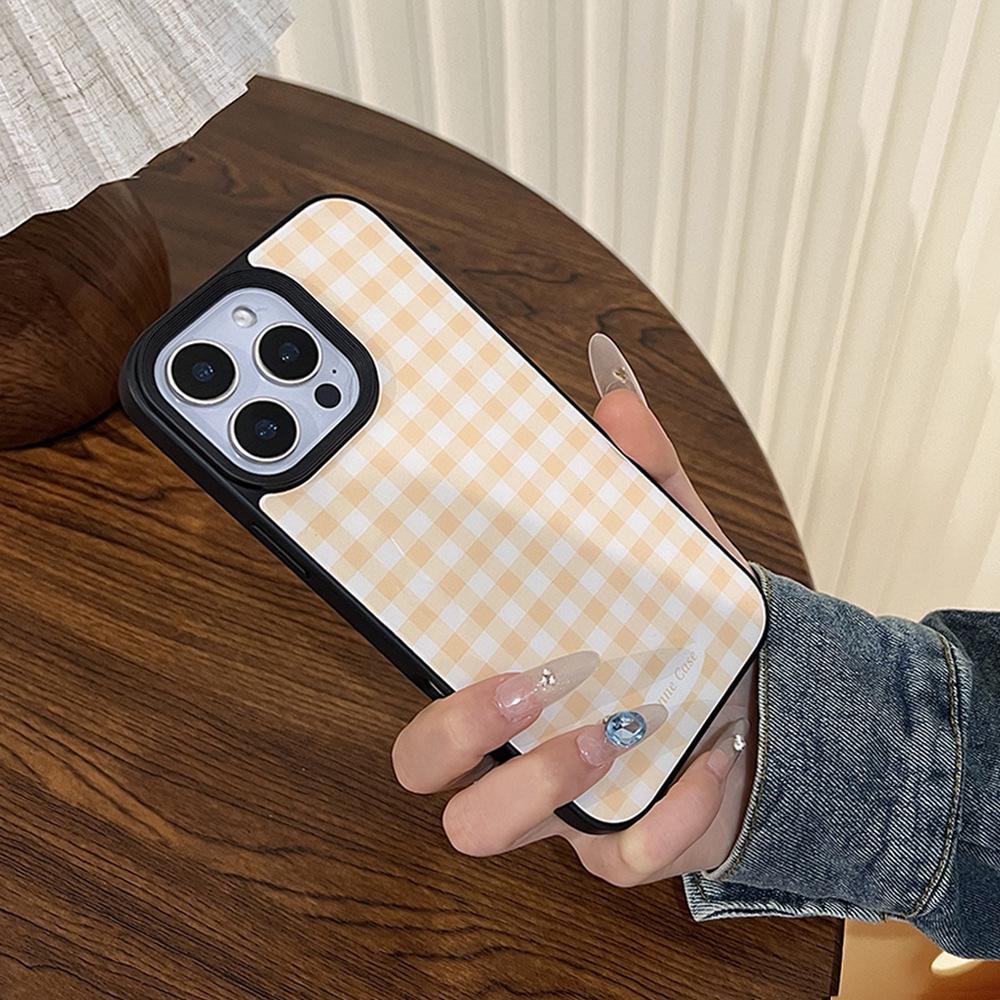 Plaid Fruit Stand iPhone 14/16/17 Pro Max Epoxy Retro Couple Phone Case
