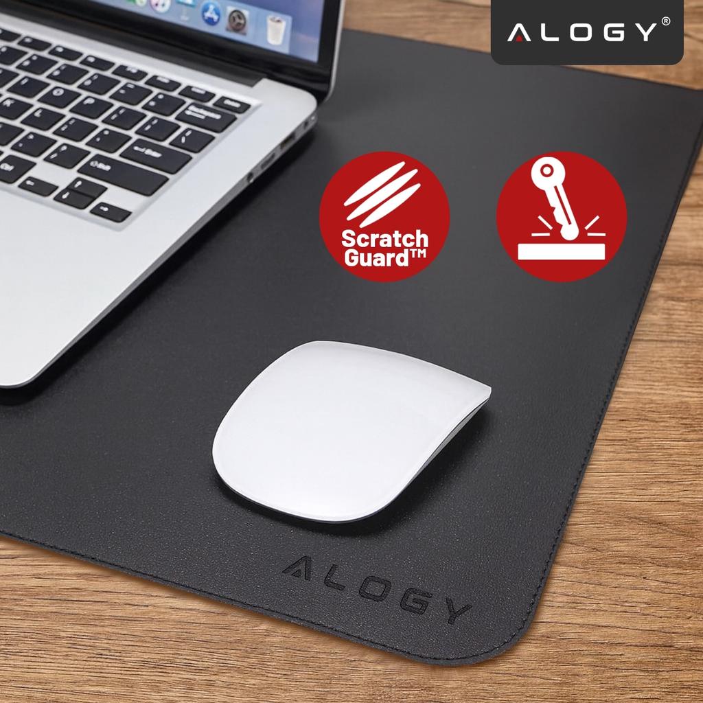 Podkładka Na Biurko 80×40 Cm - Antypoślizgowa Mata Ochronna Z Eleganckiej Ekoskóry Pu, Pod Mysz I Klawiaturę, Stylowa I Trwała - Alogy Workmat™ Czarna