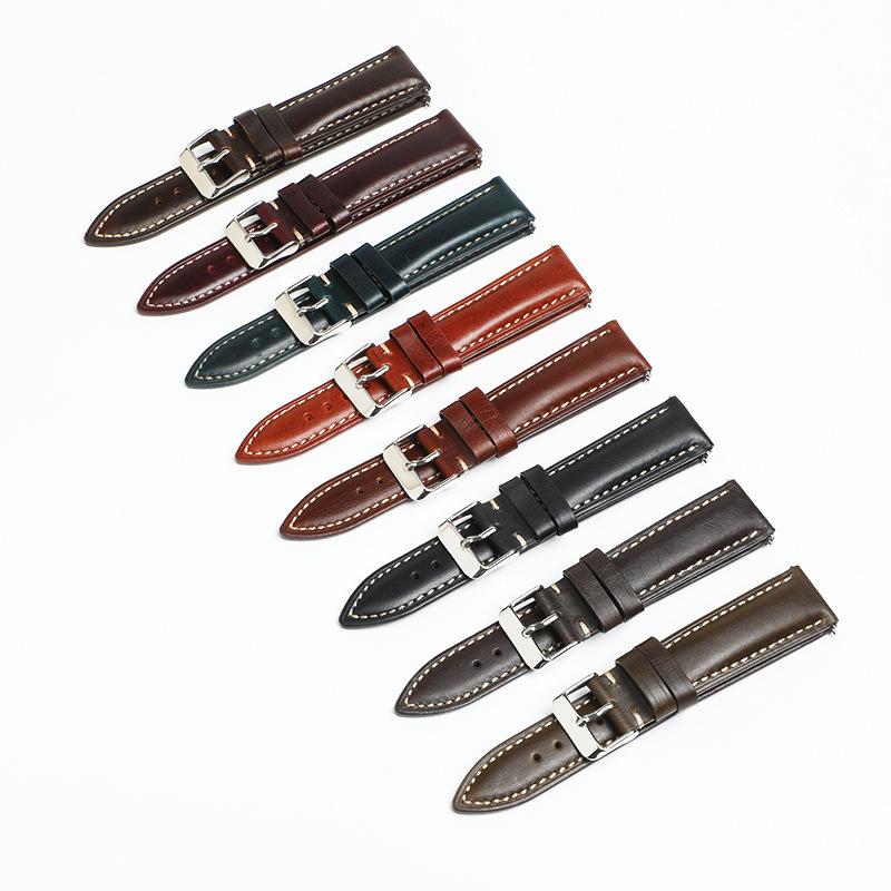 Oil Wax Leather Pointed Tail Strap First Layer Cowhide Retro Real Cowhide Switch Quick Release Smart Strap Universal