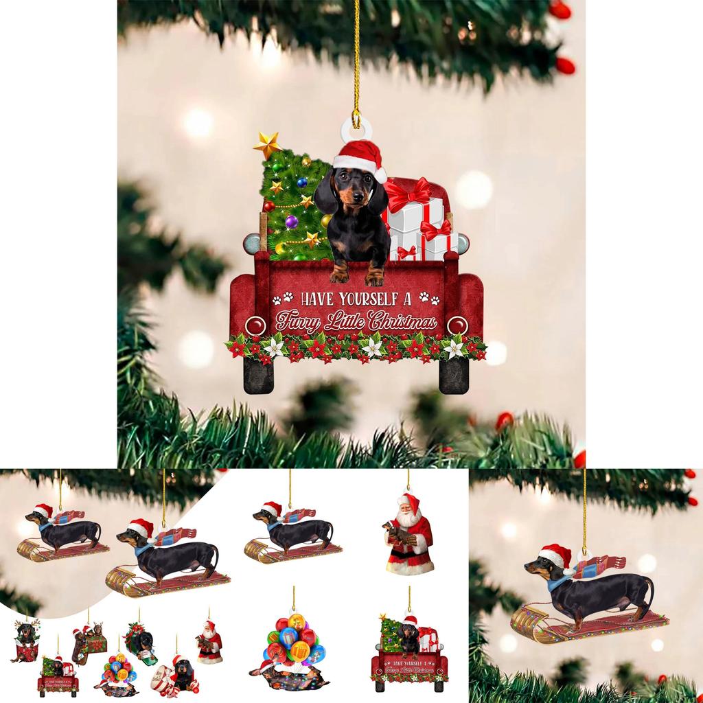 Bezaubernde Weihnachts-Dackeldekorationen für Autos mit lebhaften Acrylfarben