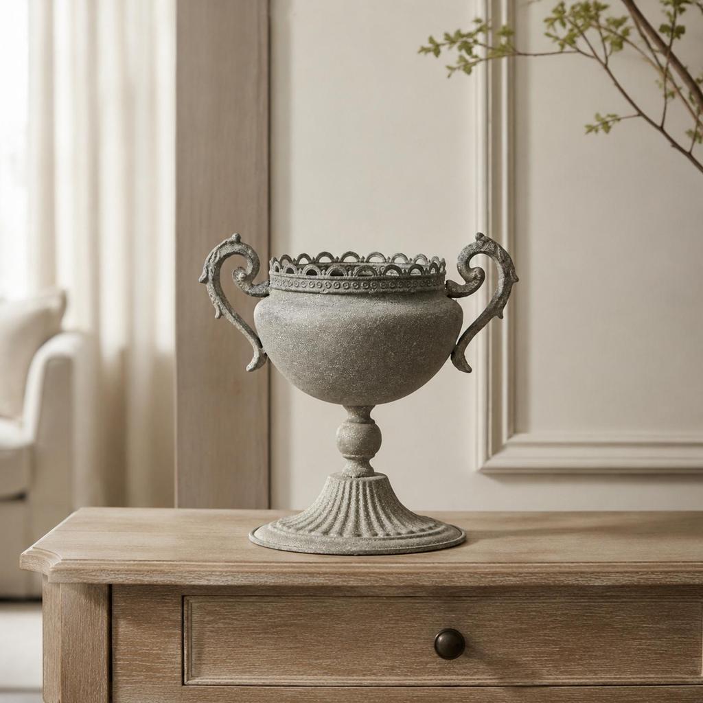 Trophy Planter Traditional Ornate Metal Flower Pot with Handles Elegant