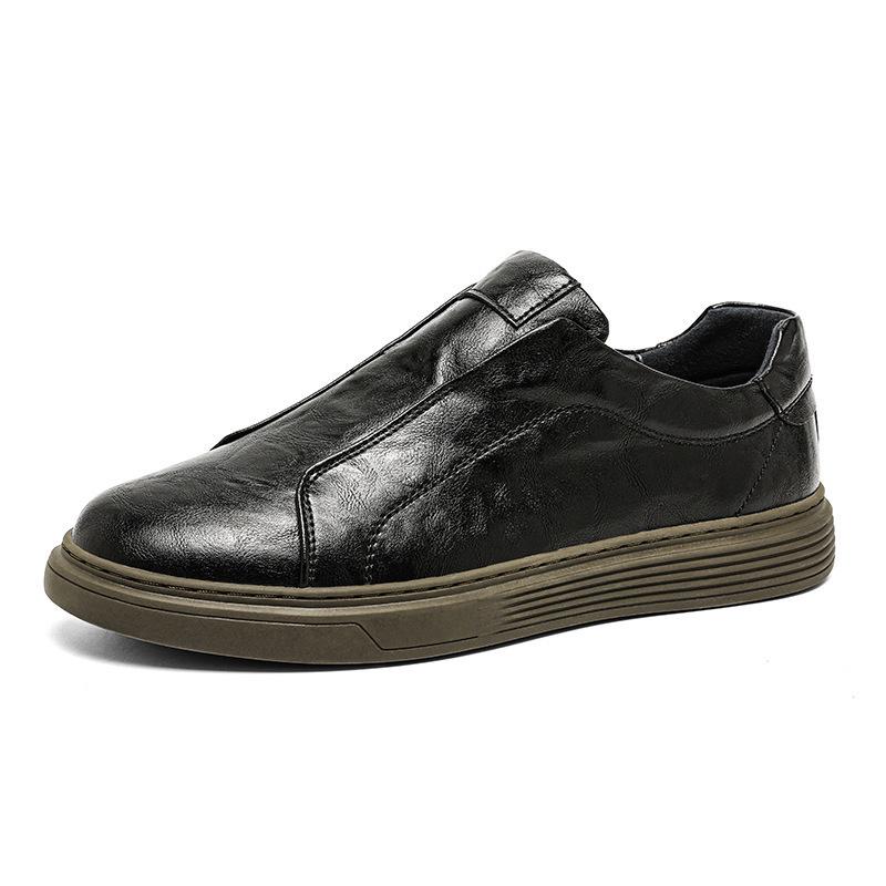 Men's Casual Slip-on Leather Loafers - British Style, Elastic Band, Versatile Youthful Design, White.