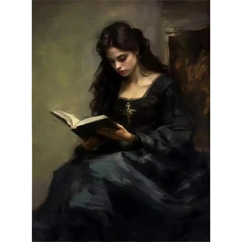 Vintage Read Elegant Girl Book Lovers Poster Women Portrait Oil Painting On Canvas Painting Wall Art Picture for Room Home Decor