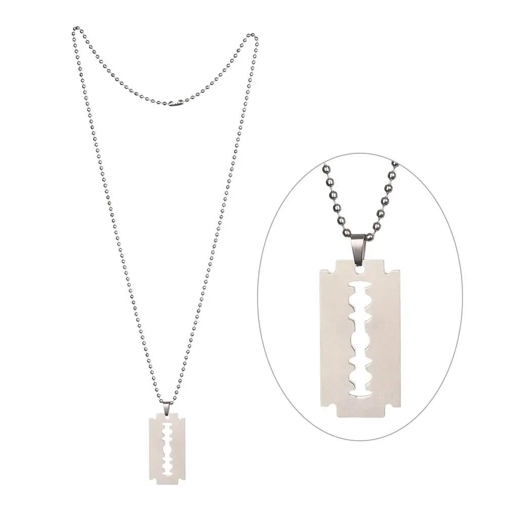 Unisex Stainless Steel Razor Blade Shaped Pendant Dogtag Necklace New Dogtag Necklace Unique Razor Blade Shaped Necklace