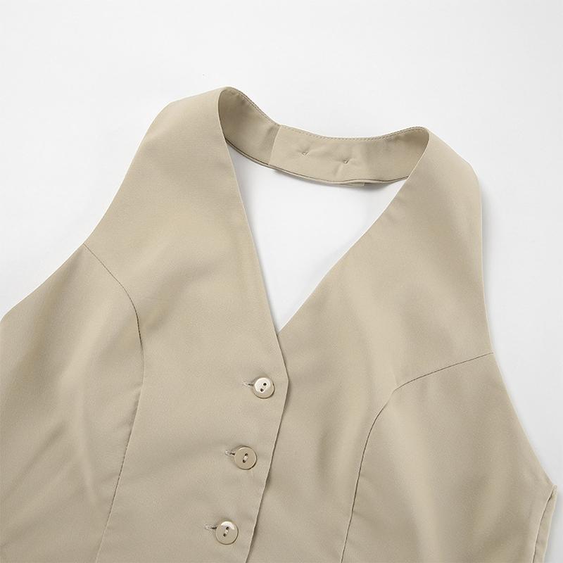 Conjuntos Elegantes para Mujer 2 Piezas Verano Nuevo en Conjuntos a Juego Estilo Commuter Sin Mangas Cuello en V Cuello Colgante Pantalones Cortos de Dos Piezas