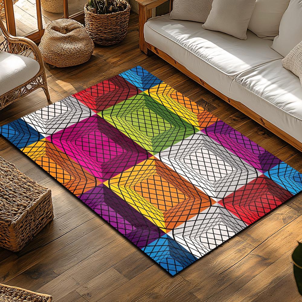 Tuniu Colorful Geometric Rug Modern Abstract Living Room Carpet Mat Non Slip Floor Decor