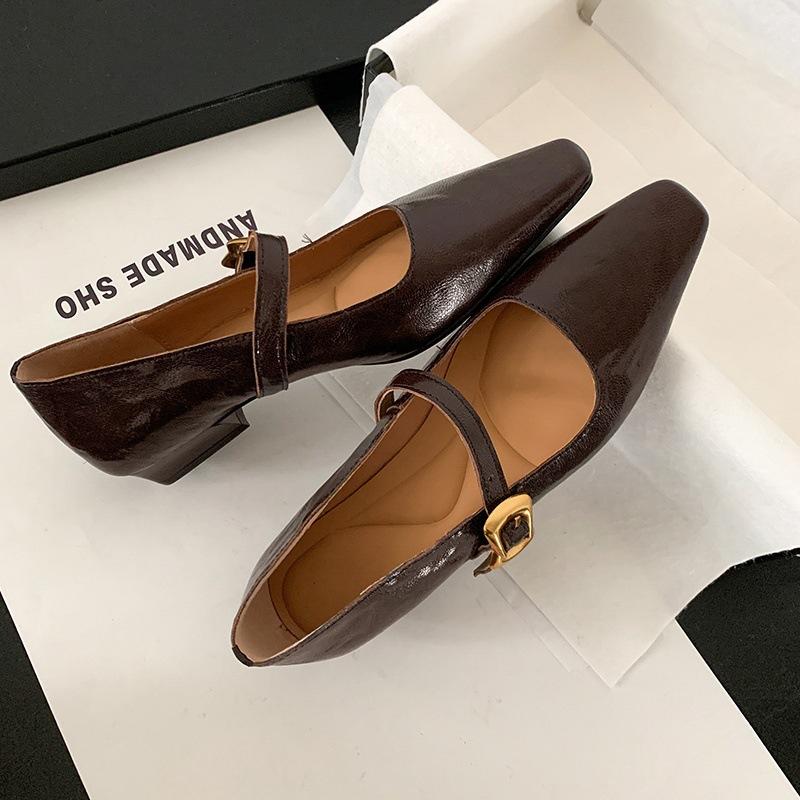 

New non-slip casual cowhide solid color large size low heel four-season leather shoes beef tendon sole fashion single shoes women s pointed leather 40 коричневый