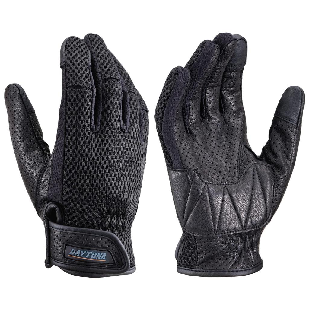 Daytona Motorcycle Mesh and Leather Smartphone Full Standard Gloves 32209 Gloves, Summer, (Goat Leather), Compatible, Mesh, DG-001, Black, XL,